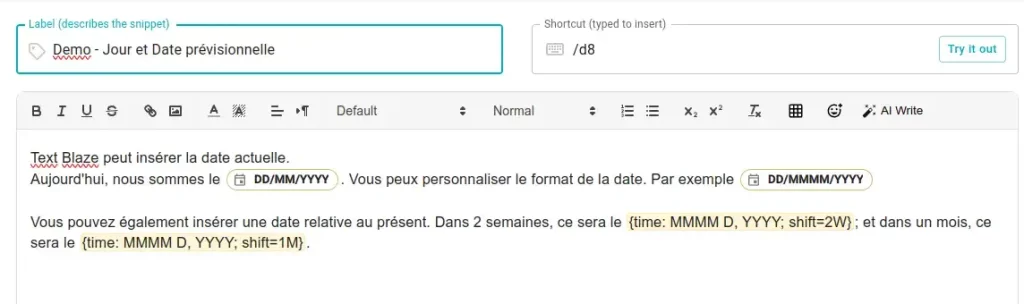 Exemple d'insertion de date a