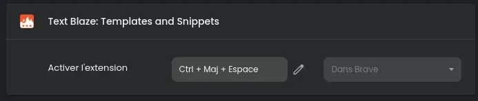 Raccourci clavier pour activer Text Blaze dans chrome