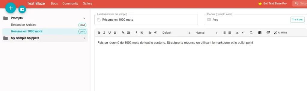 Présentation de l'interface de l'outil et les snippets pour une organisation efficace